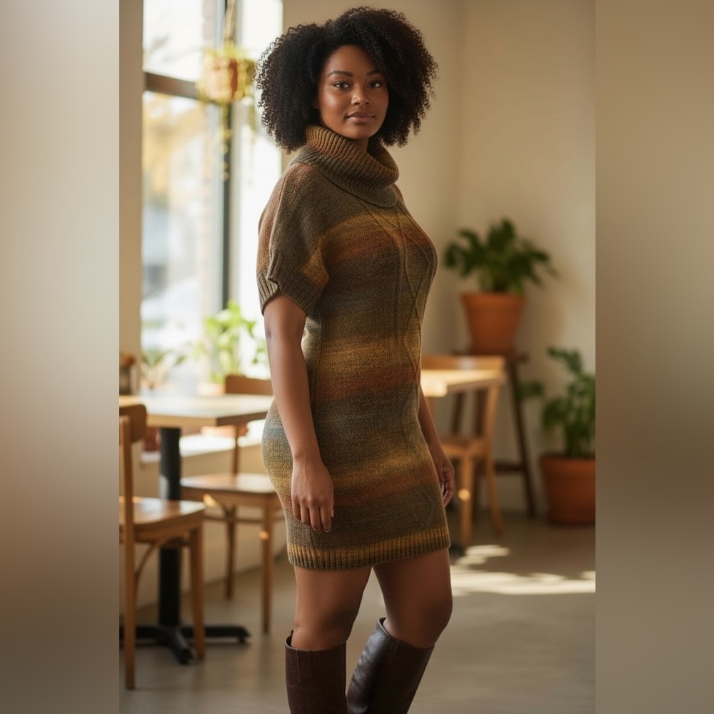 Ronni Nicole Earthy Turtleneck Sweater Dress PTP 21.5 L 32 - Picture 2 of 7